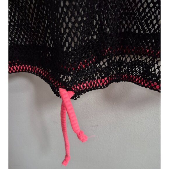 Black Mesh Oversized Top With Pink Trim & Drawstring Hem By Realize 1X - Picture 2 of 8